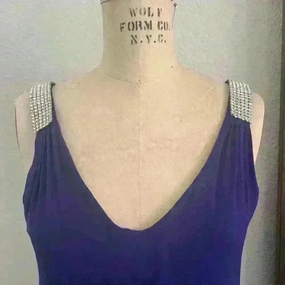Rhinestone Detail Tank Dress, Purple, Size M - Picture 3 of 7